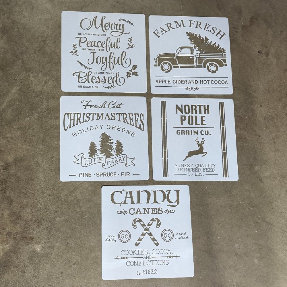 Lot of 5 Christmas Holiday Plastic Stencils Art Crafts 12" x 12" Trees Truck